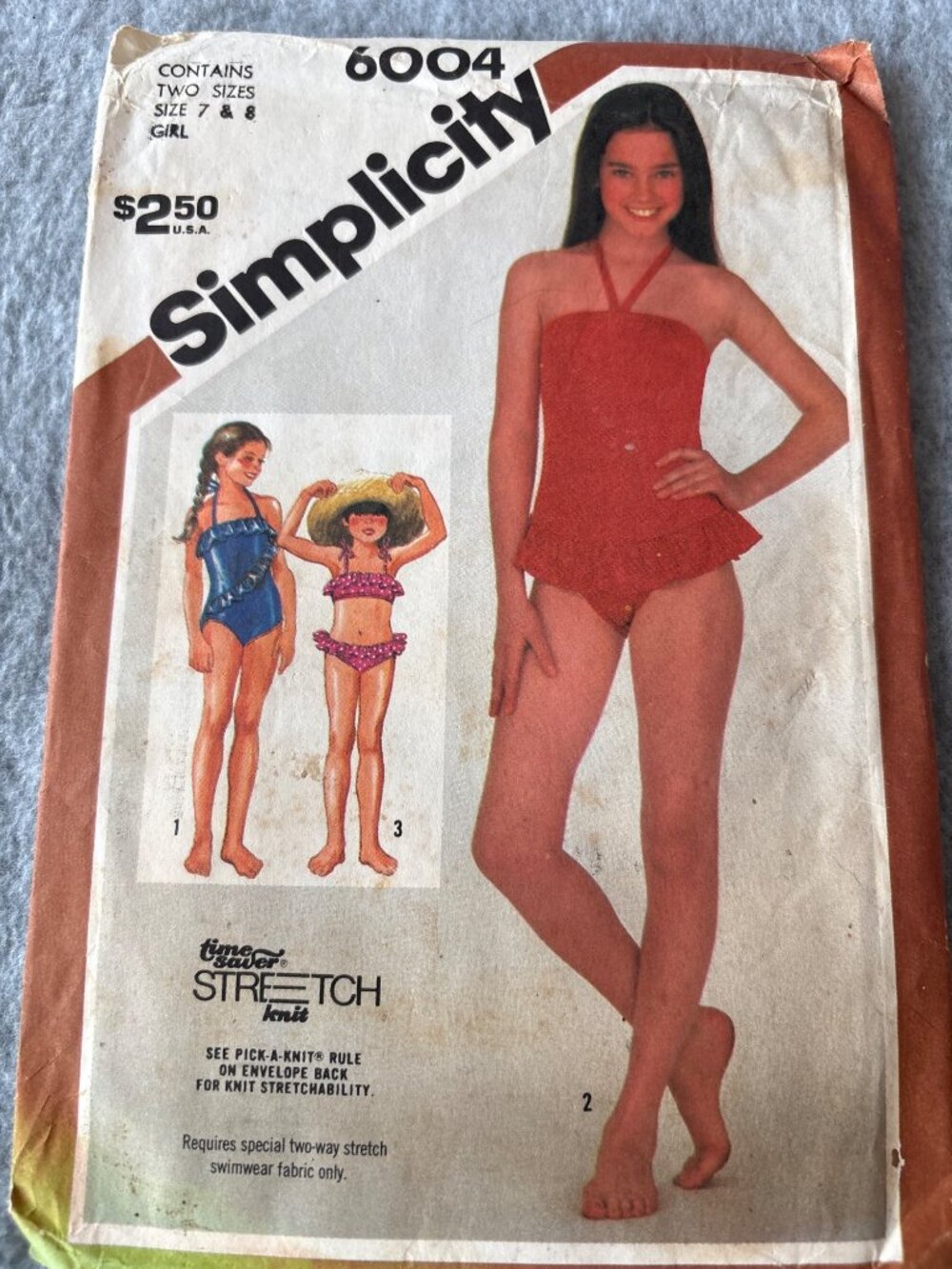 Simplicity 6004 Vintage Girls Swimsuit Sewing Pattern Size 7 8 Uncut
